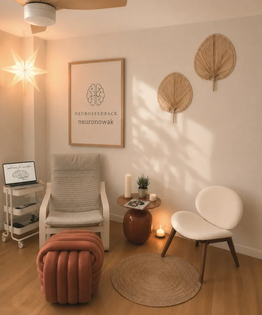 La sala de NeuroNowak: sillón, luz cálida y plantas